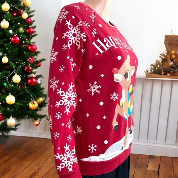 Rudolph Women’s Rudolph the Red-Nosed Reindeer Happy Holiday Sweatshirt - Picture 9 of 16